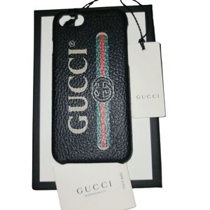 Gucci Black Phone Case with Red and Green Stripes